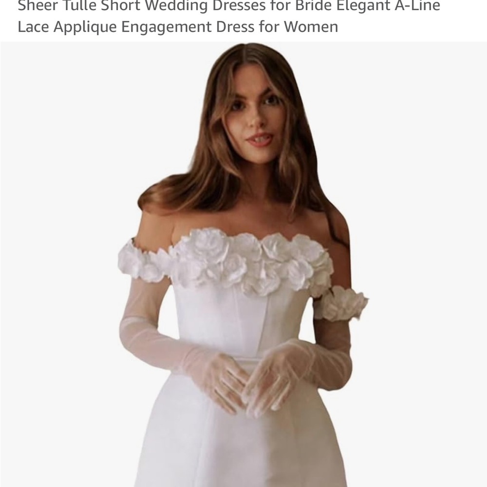 White Off-Shoulder Short Sleeve Bridal Gown